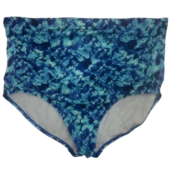 Swimsuits For All Women's Plus Size Shirred High Waist Swim Brief in Blue - Picture 1 of 10